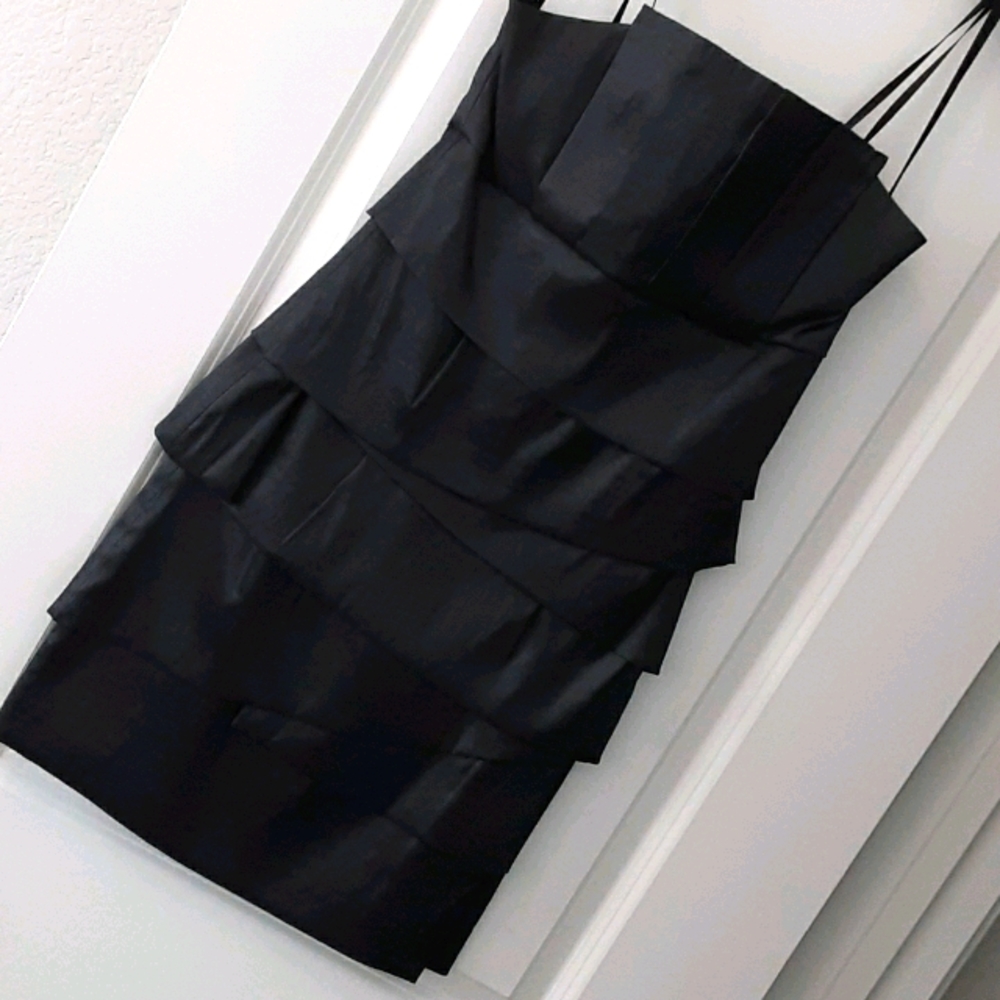 MAX & CLEO dress strapless charcoal gray taffeta cocktail - 6